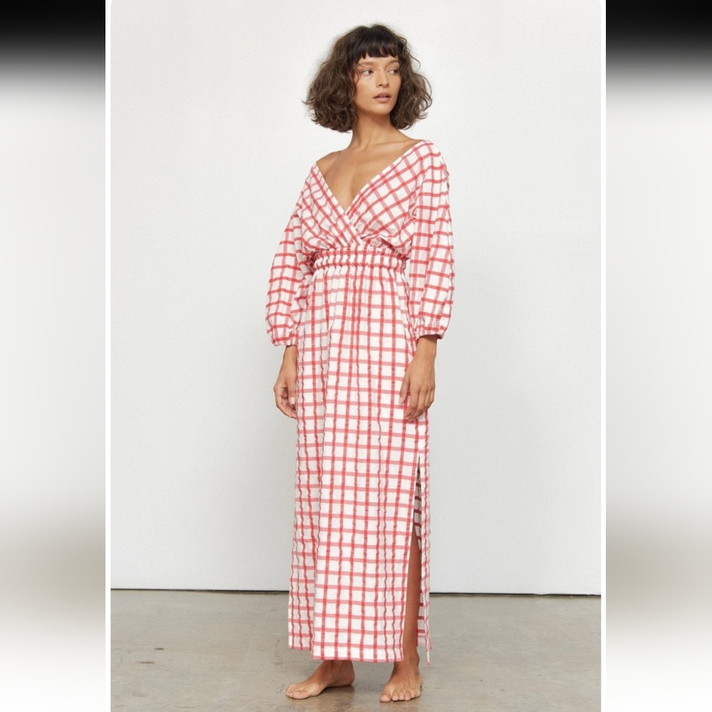 Mara Hoffman Nami Maxi Dress In Poppy Plaid Size Medium